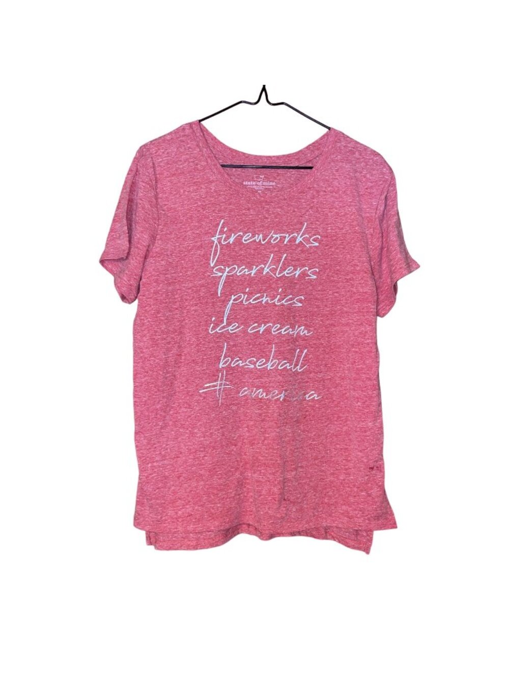 State Of Mine Womens Red Graphic T-Shirt Fireworks Sparklers Picnics Ice Cream B